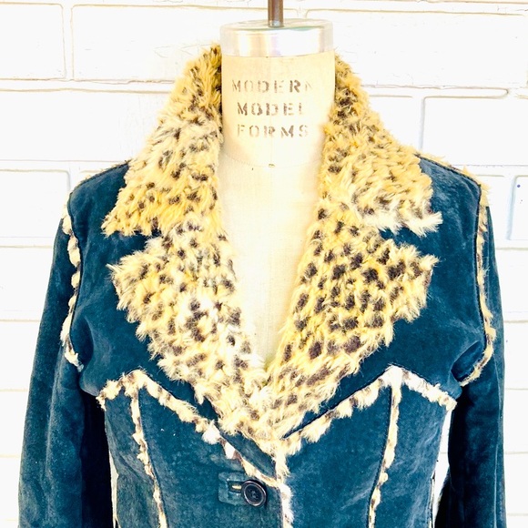 Hi Gorgeous Suede Pig Split Black Leopard Jacket Small - Picture 3 of 14